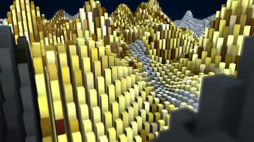 Abstract yellow landscape of futuristic rectangles moving waves background