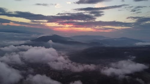 Aerial View of Clouds and Sunset Sun