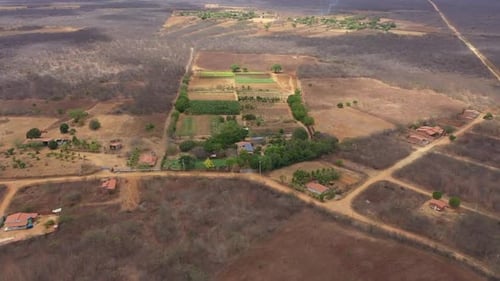 Surroundings of barren land, organic farm, modern irrigation systems