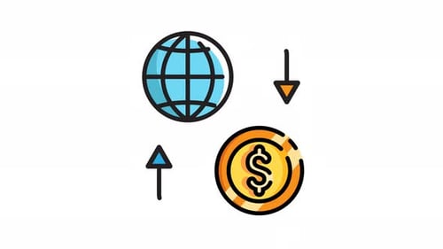 Animated business with money and world icon . Seamless looping video with alpha channel