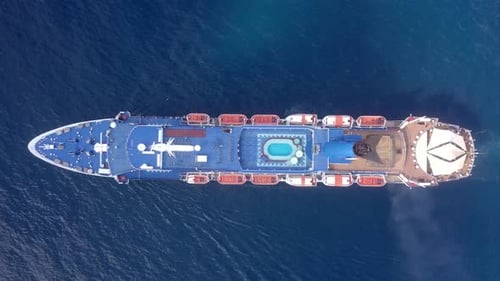 Cruise ship sailing across The Mediterranean sea - Aerial footage