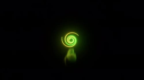 Glowing Neon Spiral Light Trail with Reflection on Dark Background