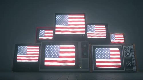 Retro TVs Displaying Waving American Flags Loop