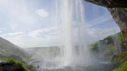 Vibrant Seljalandsfoss Waterfall in Iceland Spring View.