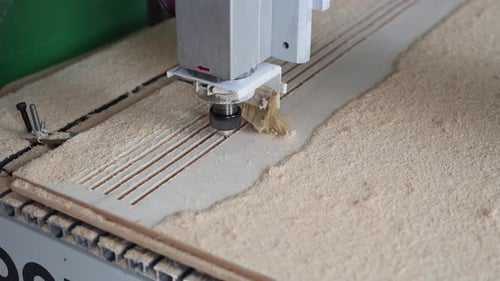 Automated Milling Machine Cuts Wood Panel