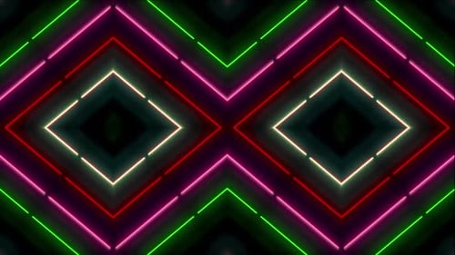 Dynamic neon lights pulse with vibrant geometric patterns and energy