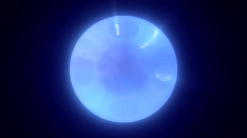 Abstract blue background with a sphere core atom energy burning ball