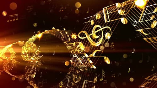 Elegant Golden Musical Notes and Staff Animation