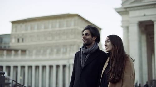 Happy Italian Couple Walking Around St Peter'S Square Looking at the Architecture