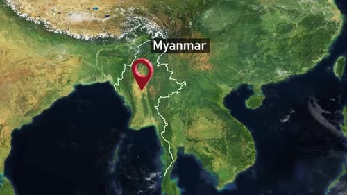 Myanmar Country Zoom from Space