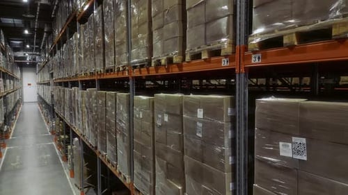 Warehouse Boxes on Shelves in Distribution Center