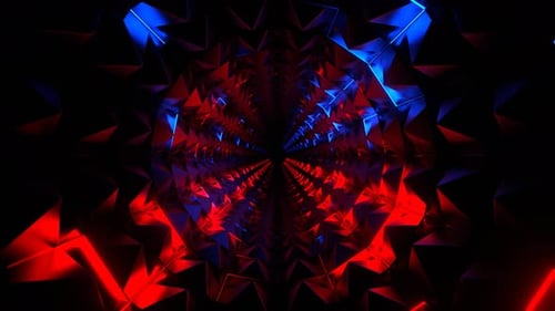Red And Blue Neon Light In Spikes Tunnel Background Vj Loop In 4K