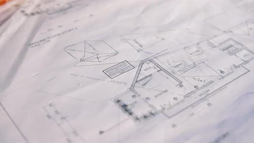 Construction, blueprint or paper with floor plan, project document or architect layout in sketch