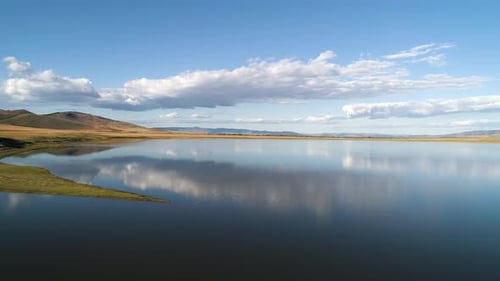 Aerial Drone View Over Sunset Lake Beautiful Peaceful Sunset Lake Reflection