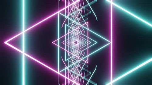 Neon Pink With Cyan Blue Rotated Triangles Tunnel Vj Loop Background