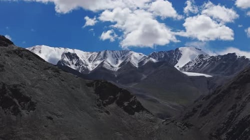 Snowy Peaks in Tibetan Mountains Drone View