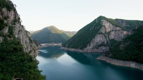 Aerial view of Piva Lake and mountains, Montenegro.