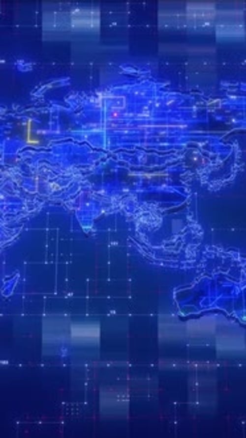 Global Digital World Map Network Data Animation