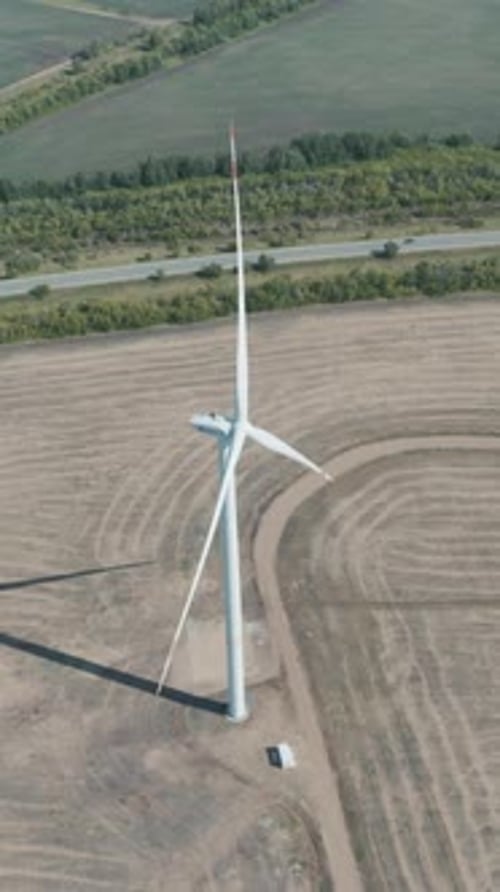 Aerial View of Wind Turbine in Rural Setting