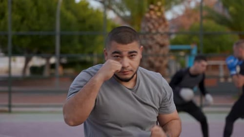 Morning Boxing Flow Guy's Shadowboxing Routine on PalmEncircled Basketball Court