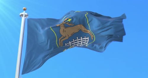 Blue Flag Waving with Stylized Deer Emblem