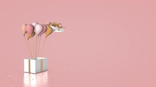Animated Gift Box Opening with Balloons and Confetti