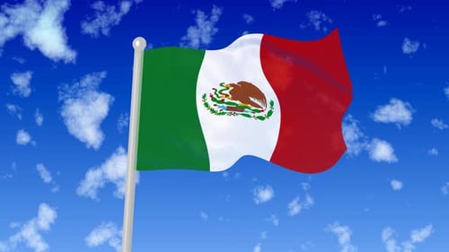 Realistic Animated Mexico Flag Waving Against Blue Sky