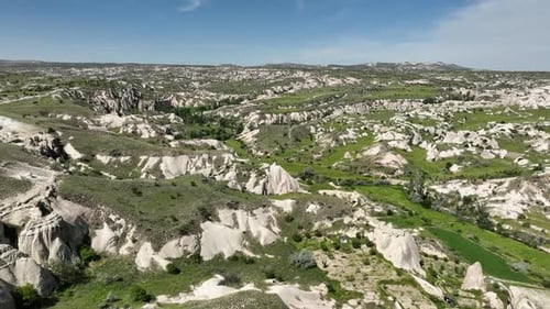 Aerial view of unique rock formations in Goreme, Cappadocia