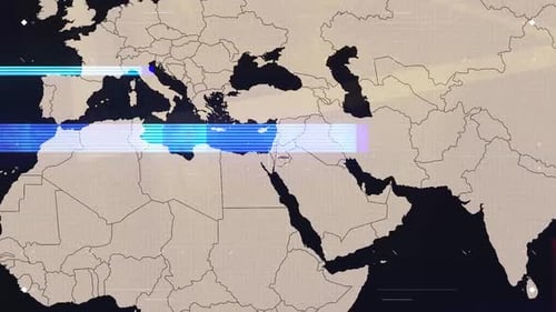 Futuristic World Map Highlight with Digital Grid Animation