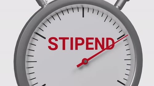 Stipend Word Animated on Stopwatch Clock