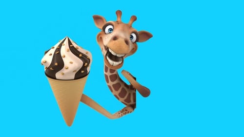 Fun 3D cartoon giraffe with an ice cream (with alpha channel included)