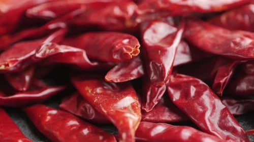 Pile of Dried Red Chili Peppers Close Up