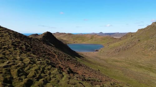 Aerial view of Trolladyngja crater lake, Iceland.