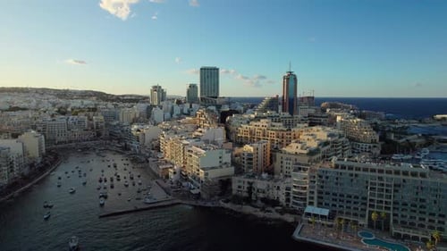 Aerial Pan and Forward Flight Over St. Julian’s Bay, Malta