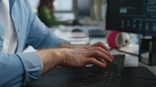 Freelancer Hands Typing Keyboard Working Office Closeup Manager Writing Email