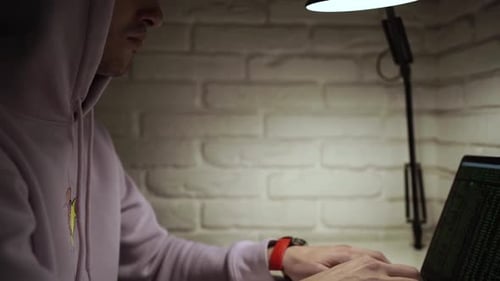 Man coding on laptop. Closeup of developer programmer, soffware engineer, IT support Vlad