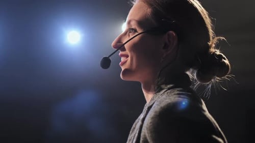 Speech of Business Woman Employee at Business Conference for Office Workers Speaker Talks to