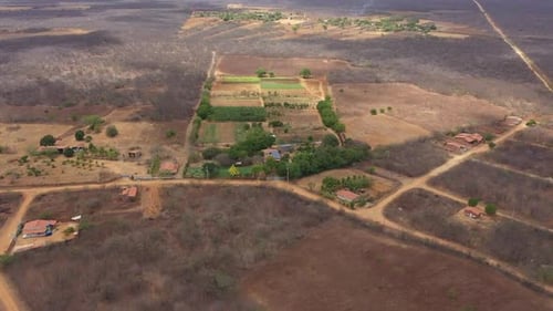 Wide angle view of successful organic food farm surrounded by wilderness