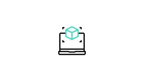 Minimalist Laptop Icon with Digital 3D Cube Animation