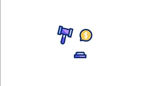 Animated Gavel Hitting Block with Dollar Sign Icon