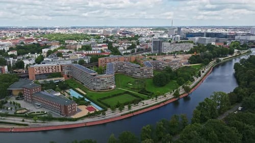 Aerial view of spree river , Moabiter Werder , Berlin , Germany