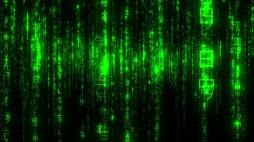 Futuristic Matrix Numbers Falling. Camera Flying In To The Matrix Code Loop Animation