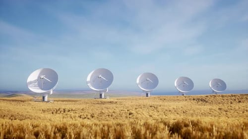 Exploring Radio Telescopes In Vast Fields Under A Clear Blue Sky
