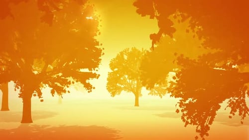 Golden Abstract Forest Scene with Sun and Trees