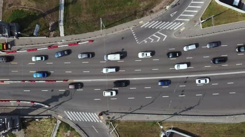 Overpass Heavy Traffic of Cars The City of Kiev Aerial