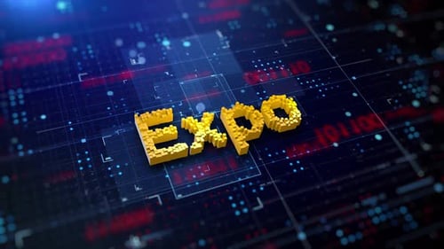 Digital Expo Title Animation with Voxel Text