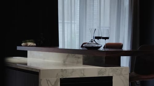 Luxury Kitchen with Wine Glasses and Decanter