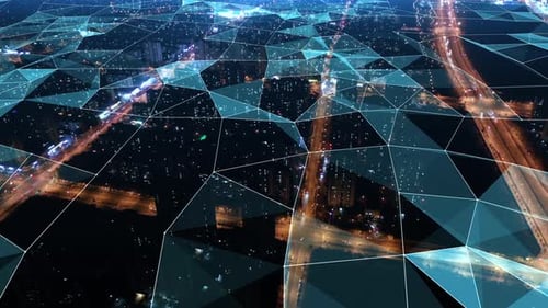 smart Connected city skyline. Futuristic network concept, city Technology.