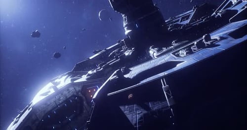 Space Exploration Vessel Navigating Through an Asteroid Field in the Galaxy