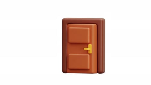 3D Animation Of Cartoon Brown Door